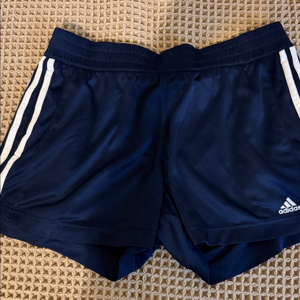 adidas Navy Athletic Shorts with White Side Stripes